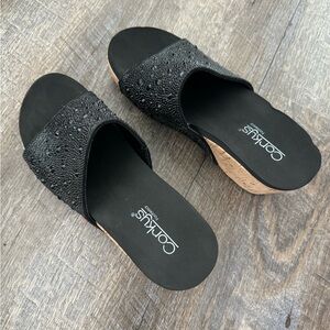 Corkys Black Sequin Wedge Slip On Sandal Size 8